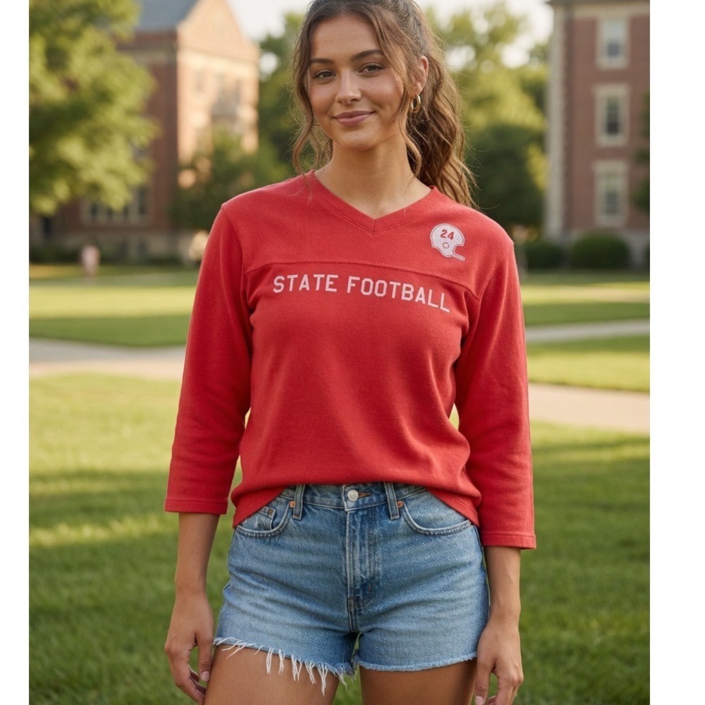 New Double A Sporting Goods Vintage Red State Football Jersey 3/4 Sleeve Top S/M